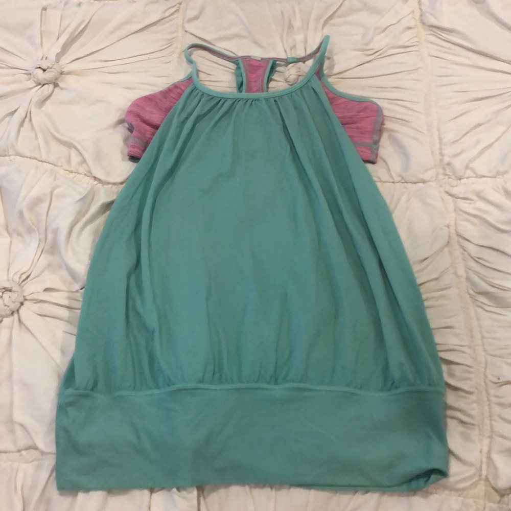 Lululemon tank with built in bra. Pink and aqua. 4